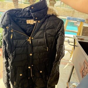 KORS Michael Kors Black Puffer Jacket with Gold Details